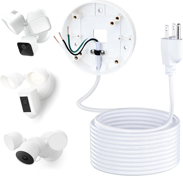 Power Cable and Plug-in Mount for Floodlight Cams, Compatible with Floodlight Cam Wired Pro/Plus, 20ft Weatherproof