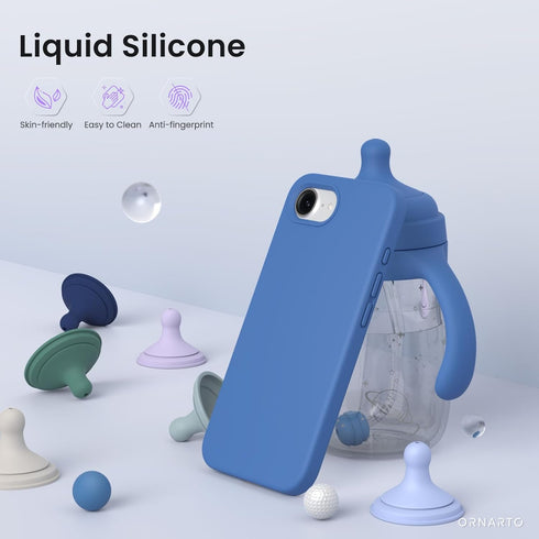 ORNARTO 17e 16e 6.1", 3 16e 17e-Blue Compatible with iPhone Case and for iPhone Case Liquid Silicone Layers Full