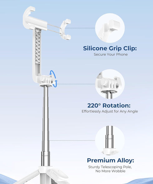 Fuloview 67 Selfie Stick, Phone Tripod with Wireless Remote Control, Portable Selfie Stick Tripod for Photograph, Live