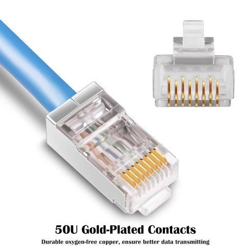 iGreely 50 Pack Shielded Cat6 RJ45 Connectors, Gold Plated RJ45 Cat6/Cat5E/Cat5 8P8C 50 Micron 50u