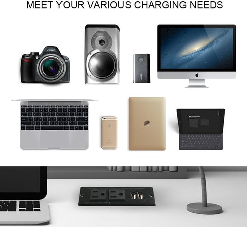 Conference Recessed Power Strip Socket with USB Ports, Desktop Charging Station with 2-Outlets and 2 USB Ports