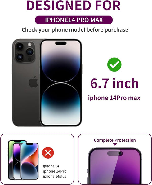 2 Pack Privacy Screen Protector for iPhone 14 Pro Max Tempered Glass for iPhone14 ProMax 6.7inch Private Glass Anti-Spy Anti-Blue Light Eye Protection Anti-Scratch Bubble Free Full Coverage