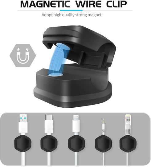 Magnetic Cable Clips, Self-Adhesive Cord Holder, Smooth Adjustable Wire Keeper for Desk, Nightstand, Home, Office