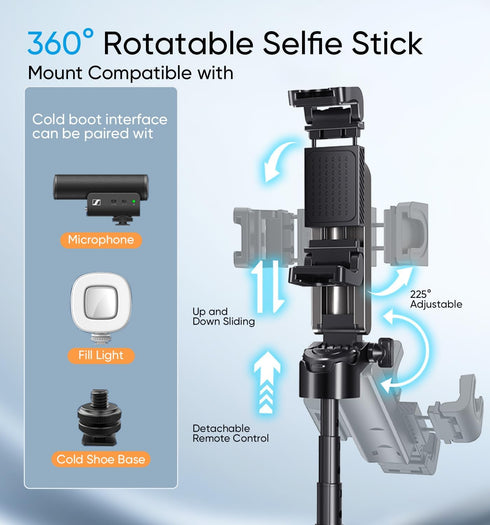 MAGIC JOHN Phone Tripod, Portable Selfie Stick, Pocket Size Selfie Stick for iPhone, Tripod for Phone with Detachable