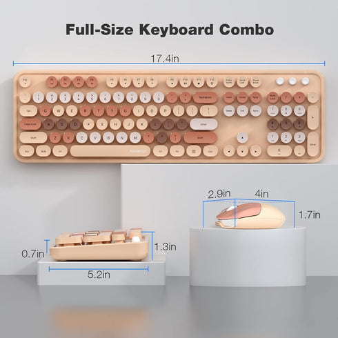 KNOWSQT Wireless Keyboard and Mouse Combo, MilkTea 104 Keys Full-Sized, 2.4 GHz Colorful Keycap Set for Windows, Mac