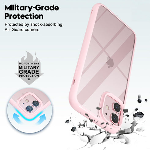 iPhone 11 Case Clear, Transparent Hybrid Phone Case with Hard Plastic & Soft Silicone Bumper, Light Pink, Non Yellowing
