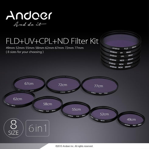 Andoer 55mm Filter Kit UV+CPL+FLD+ND(ND2 ND4 ND8) for Nikon Canon Sony Pentax DSLRs