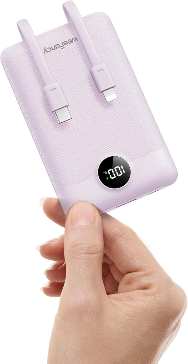 Mini Portable Charger with Built-in Cables, 22.5W Fast Charging Power Bank 10000mAh for iPhone, Samsung, Android