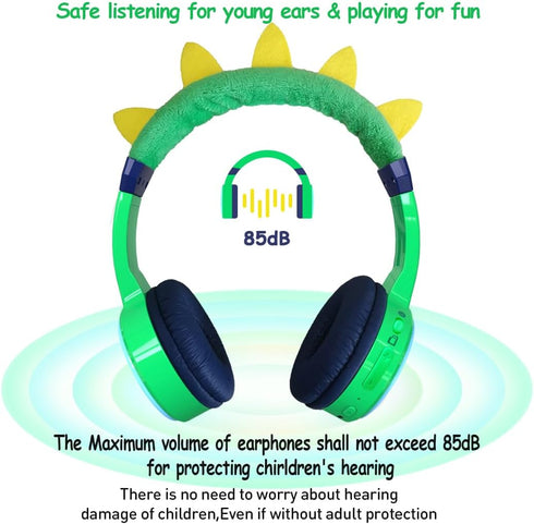 Kids Bluetooth Headphones with 85dB Safe Volume Limited SD Card Slot Music Sharing Function Adjustable Bluetooth 5.3 Aux 3.5mm Cable Included for Boys Girls School Kids Headset for ipad/Tablet