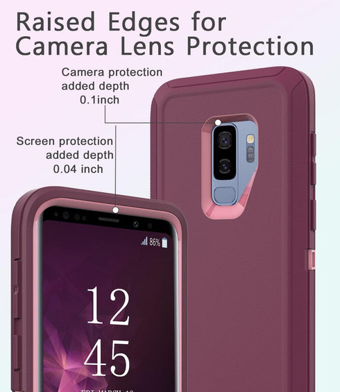 Shockproof Dropproof Case for Samsung Galaxy S9 Plus, Heavy Duty Protective Cover for 6.2 Inch (Purple/Pink)