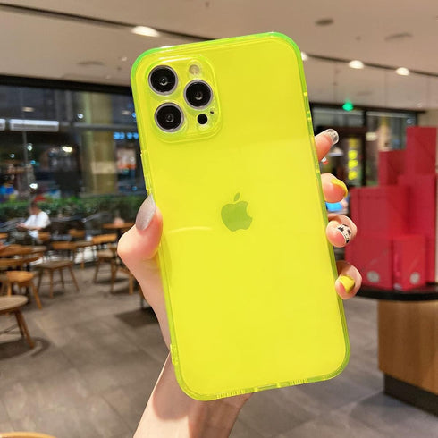 iPhone 11 Case, Neon Clear Case with Camera Lens Cover for Women Girls, Slim Soft Silicone - Neon Pink