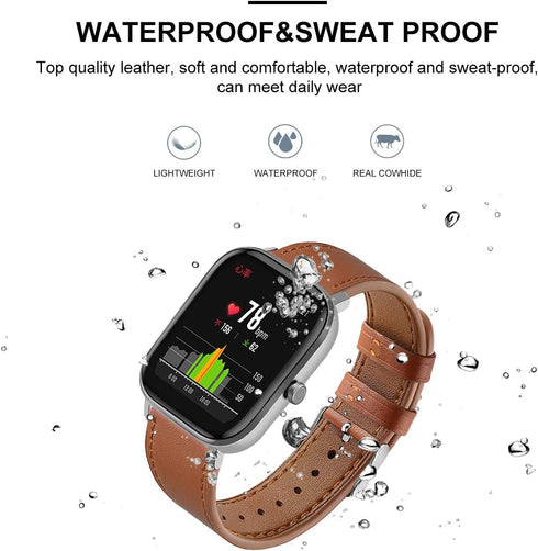FitTurn Leather WatchBand for Cubitt CT4/CT2 Pro GPS Smart Watch, Replacement Sport Wrist Strap with Stainless Metal