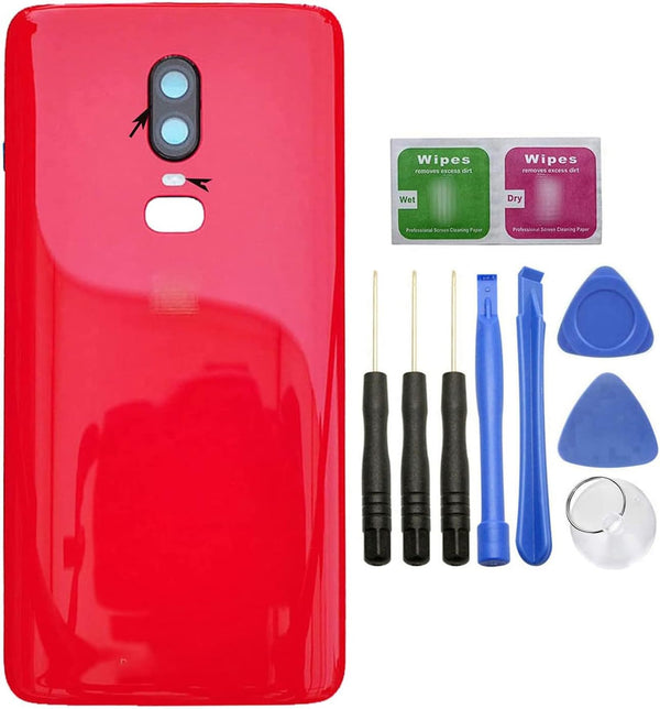 ubrokeifixit Oneplus 6 Rear Panel Back Glass Door Cover Replacement, Pre-Cut Tape, Red, for Oneplus 6 A6000 A6003 6.28"