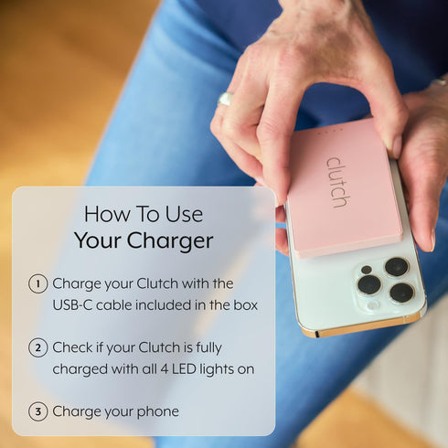 Clutch Pro USB-C Portable Charger 5000mAh, Magnetic Battery, Compatible with iPhone 15, 16 & Android Devices, TSA