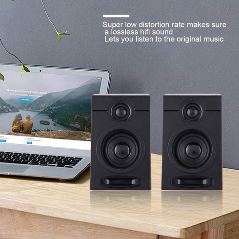 Portable Computer Speakers - Wired Pair 3in Stereo HiFi Multimedia PC Subwoofer with Non Slip Mat