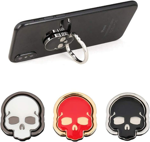 3 Packs Skull Shape Phone Ring Holder, 180° Adjustable Metal Stand in Black, White, Red