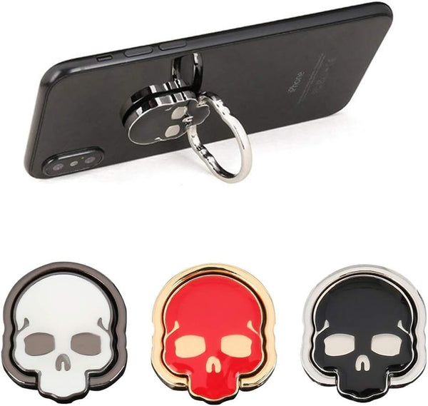 3 Packs Skull Shape Phone Ring Holder, 180° Adjustable Metal Stand in Black, White, Red
