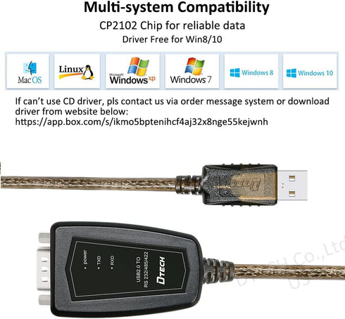 DTECH RS422 RS485 R232 (3 1 5V 11 10 8 7 (1.5ft) USB to Serial Adapter to USB Cable in Interface) Supports DC
