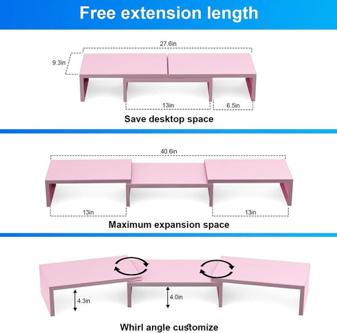 Desk Organizers and Accessories, Dual Monitor Stand Riser, Monitor Desk Shelf for Desktop Organization (Pink)