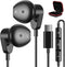 USB C Headphones for iPhone 15 Pro Max/Samsung S24 Ultra, HiFi Stereo USB C Wired Earbuds with Mic - Black