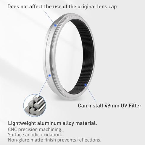 Haoge Lens Filter Adapter Ring for Fujifilm X100VI Fuji FinePix X100V Camera fit 49mm UV CPL ND Filter Lens Cap Replace Fujifilm AR-X100 Silver