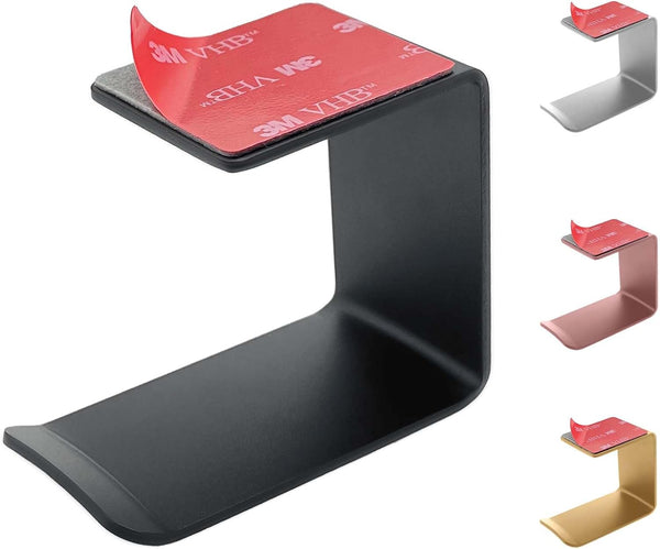 Aluminum Under-Desk Headphone Hook, Strong Adhesive VHB Tape, Holds 5 lbs, Black