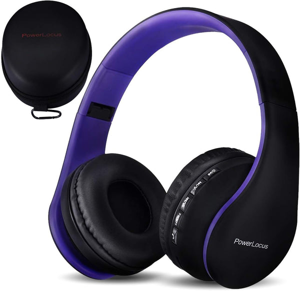 PowerLocus Wireless Bluetooth Over-Ear Stereo Foldable Headphones, Wired Headsets Rechargeable with Built-in
