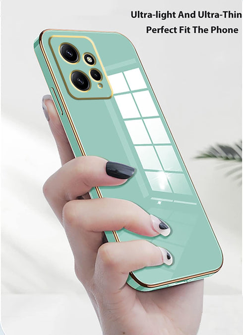 Xiaomi Redmi Note 12 4G Case - Shockproof Soft Cover, Pink Silicone & Green Plating, Compatible with Redmi Note 12 4G.
