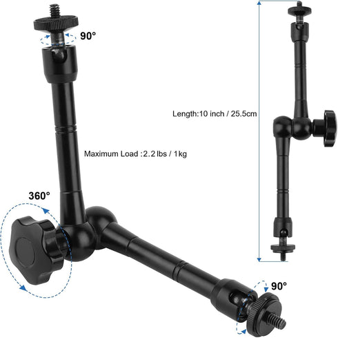 Car Headrest Camera Mount for GoPro/Insta 360/DJI OSMO, 10 inch Length Magic Arm, Aluminum Alloy