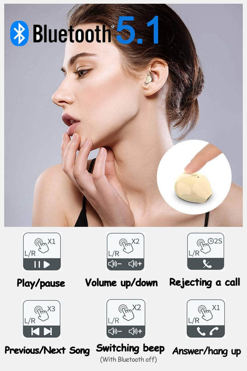 Invisible Earbuds Small Mini Wireless Bluetooth Earpiece, Discreet Earbud for Music, Home, Work