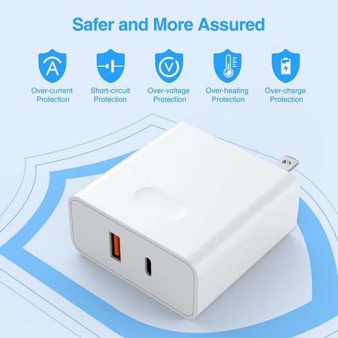GOODaaa PD 20W Wall Charger with Cable, Dual Ports Fast Charging Power Adapter for All iPhone Series and Android Devices