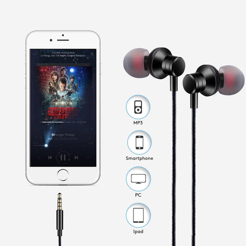Wired Earbuds Headphones with Microphone, Stereo Bass Earphones, Noise Isolation in-Ear Headset Compatible with All