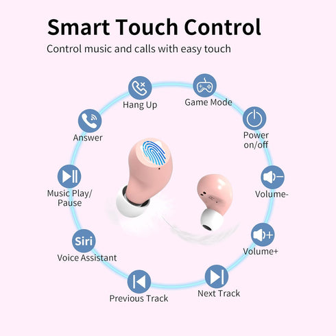 Kids Wireless Earbuds TWS Bluetooth 5.3 Headphones with Touch Control, Pink Kitty Wireless Charging Case, IPX5
