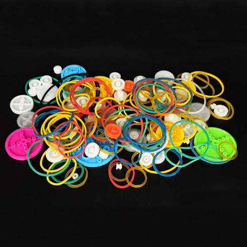 URIMPAVIDO 151PCS Belt Pulley Set Plastic Belt Pulley with Rubber Band for RC