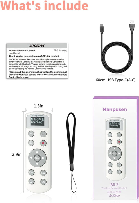 Hanpusen Z6lll, Z30, Z50, Z50ll, Zf,Z6II,Z7II,B600,P1000,P950Replaces ML-L7 Rechargeable Camera Remote Control