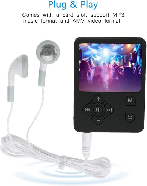 Zopsc MP4 1.8 Inch MP3 32GB Portable Player, Color Video Display, HiFi Player with Headphone Cable, Supports Up to Card