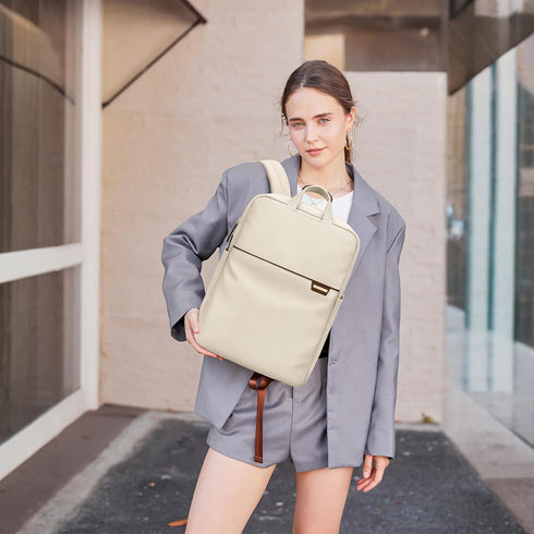 Slim Laptop Backpack for Women - Lightweight Business Computer Bag Purse for Commuting, Fits 16 Inch, Apricot