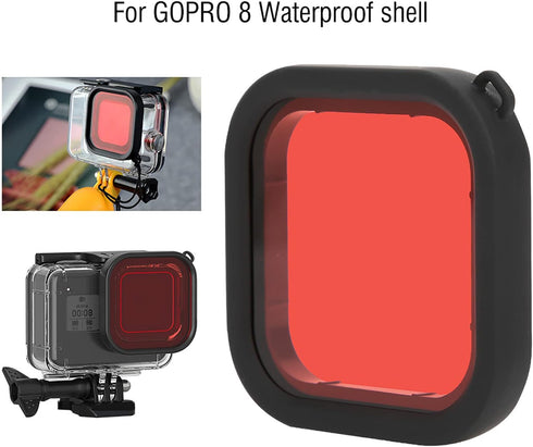 Camera Lens Diving Filter, for 8 Action Camera Dive Len Filter Waterproof Shell Underwater Diving Lens Filter with Rope (Red)