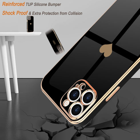 Teageo Cute Love-Heart Luxury Bling Plating Case for iPhone 13 Pro Max, Soft Back Cover with Raised Camera Protection,