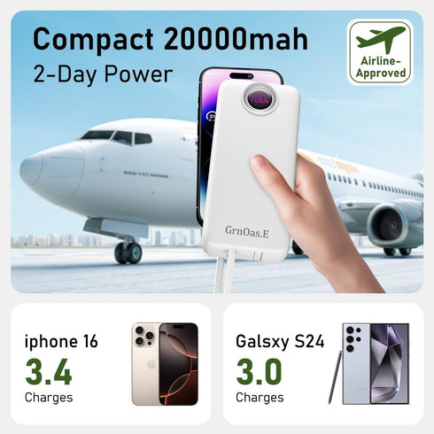 GrnOas.E 20000mAh22.5W 5 2 16/15 Plus/15 More(1 Pack,Pearl Portable Charger Fast Charging Power Bank, Cell Phone