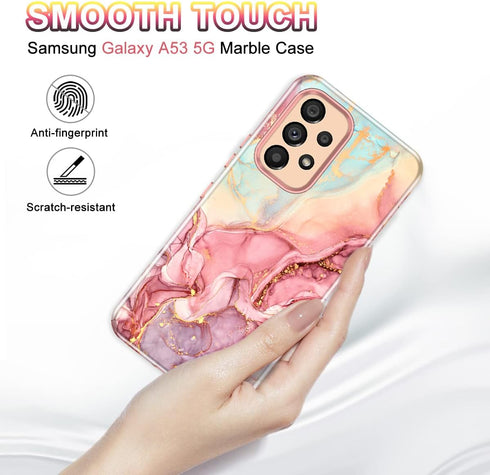 Btscase Samsung Galaxy A53 5G Case, Marble Pattern Heavy Duty Shockproof Full Body Cover, Rose Gold