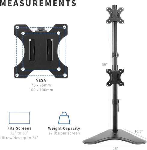VIVO Free-Standing Dual Monitor Desk Stand, Holds 2 Ultrawide Screens up to 34 inches, Black, STAND-V002L