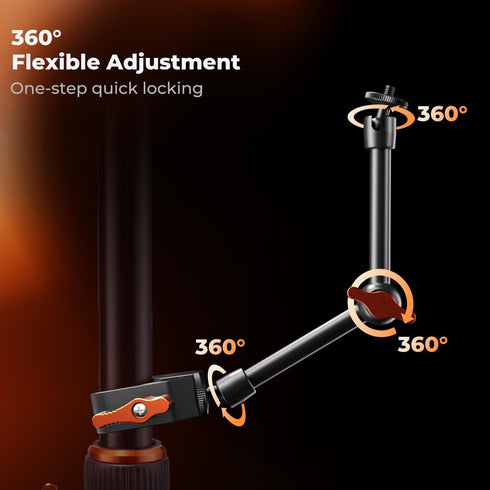 K&F CONCEPT 9.8" 1/4" 3/8" 360 Magic Arm Clamp Kit with & Thread Screw Ball Heads Articulating Magic Arm Camera Mount