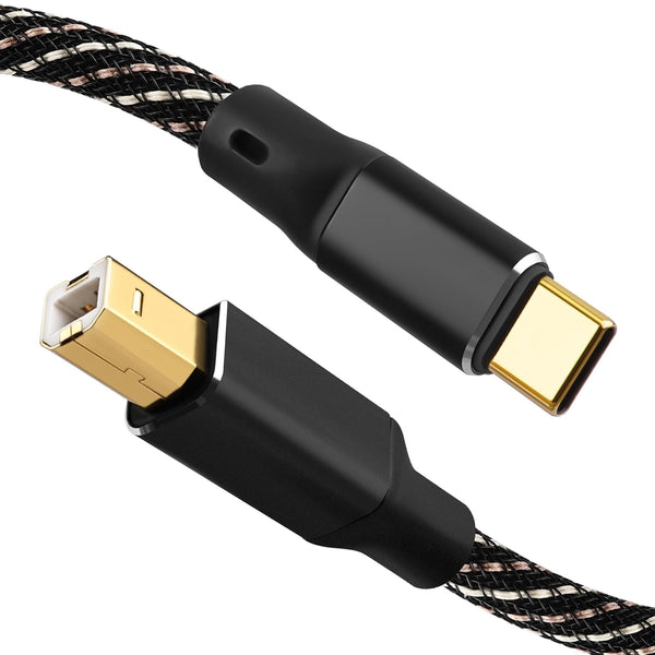 USB B to USB C Audio Cable, 6N OFC Gold-Plated Braided Printer