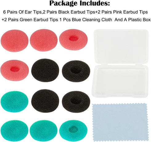 Sennheiser MX500 Earbud Tips - Foam Replacement Earbud Pads, 6 Pairs in Black, White, Pink - Compatible Earbud Tips