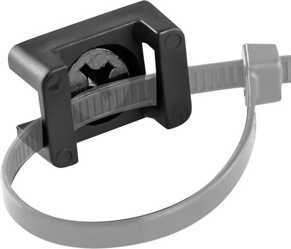 Pro-Grade Slim 1x .6 Cable Tie Mounts with Screws, 100 Pack, Black Zip Tie Bases for Wire Management