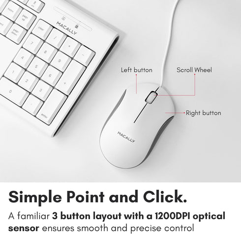 Macally Full Size USB Wired Mac Keyboard and Mouse Combo, Ergonomic Apple Keyboard with Shortcuts for Mac Mini, iMac