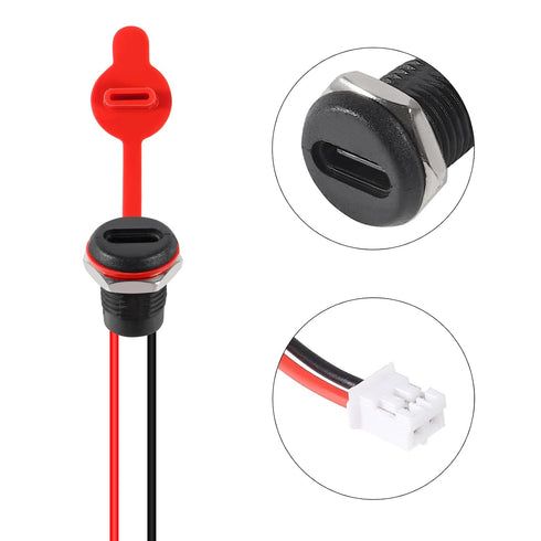 5Pcs 2Pin Charging Socket Female Mount Connector, USB Type-C Port Charging Interface with Waterproof Cover Cap