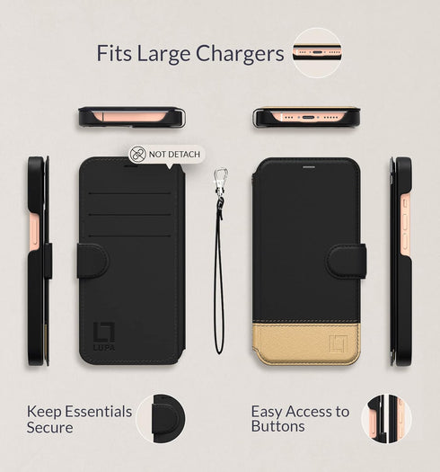 LUPA Legacy iPhone 13 Pro Wallet Case - Slim Durable Faux Leather Flip Case with Card Holder and Wristlet