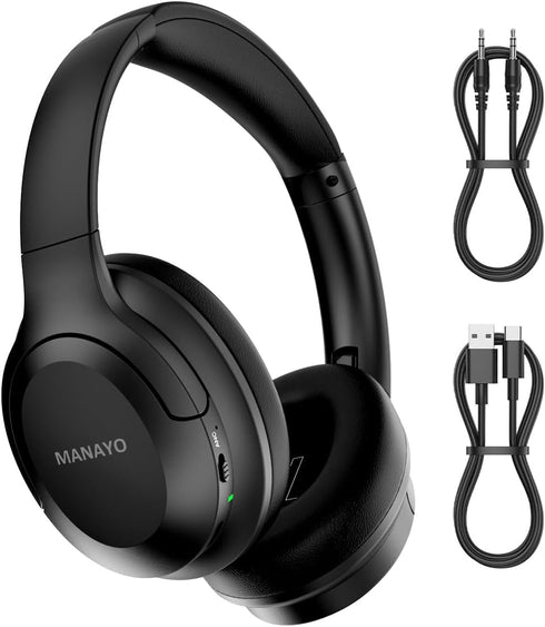 Over The Ear ANC Bluetooth Headphones, 60H Playtime Active Noise Cancelling Wireless/Wired Headphones with Microphone